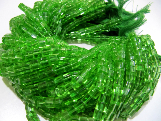 Peridot Hydro Quartz Cube Shape 5mm Plain Beads Per Strand 10 inches long