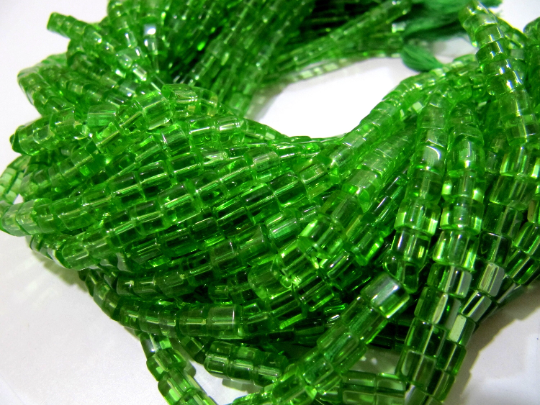 Peridot Hydro Quartz Cube Shape 5mm Plain Beads Per Strand 10 inches long