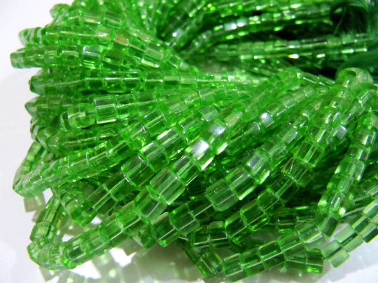 Peridot Hydro Quartz Cube Shape 5mm Plain Beads Per Strand 10 inches long