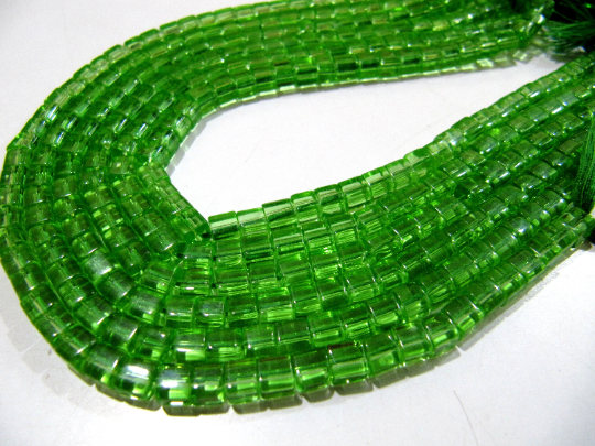 Peridot Hydro Quartz Cube Shape 5mm Plain Beads Per Strand 10 inches long