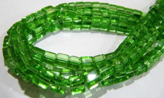 Peridot Hydro Quartz Cube Shape 5mm Plain Beads Per Strand 10 inches long