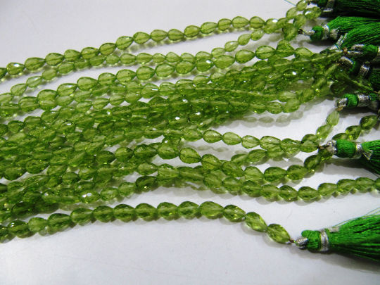 Natural Peridot Drops Shape Faceted 4x6mm to 5x7mm Beads Strands 9''Long