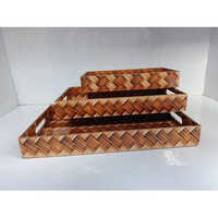 Brown Wooden Serving Tray Set