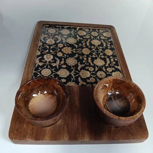 Wooden Serving Tray Bowl Set - Finish: Glossy