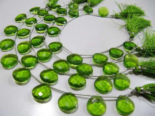 Green Peridot Hydro Quartz Heart shape Faceted 15mm Beads Strand 8inch long