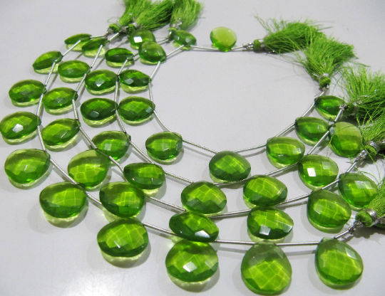 Green Peridot Hydro Quartz Heart shape Faceted 15mm Beads Strand 8inch long