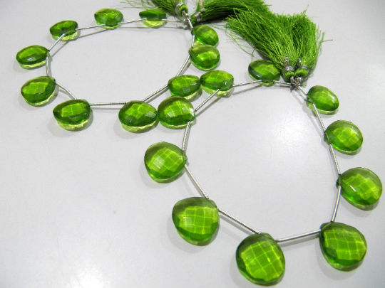 Green Peridot Hydro Quartz Heart shape Faceted 15mm Beads Strand 8inch long