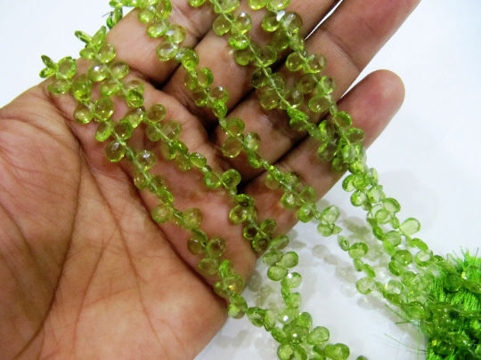 Natural Peridot Pear shape Briole 4x6mm to 4x8mm strand 8 inches long