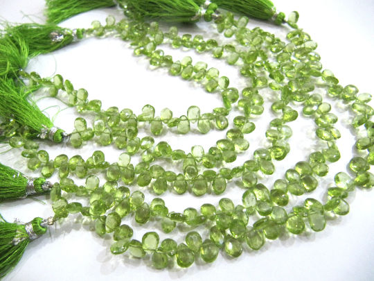 Natural Peridot Pear shape Briole 4x6mm to 4x8mm strand 8 inches long