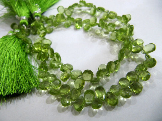 Natural Peridot Pear shape Briole 4x6mm to 4x8mm strand 8 inches long