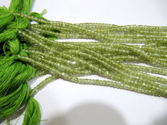 Natural Peridot color Cubic Zirconia Rondelle Faceted 3mm beads Strand 13'long