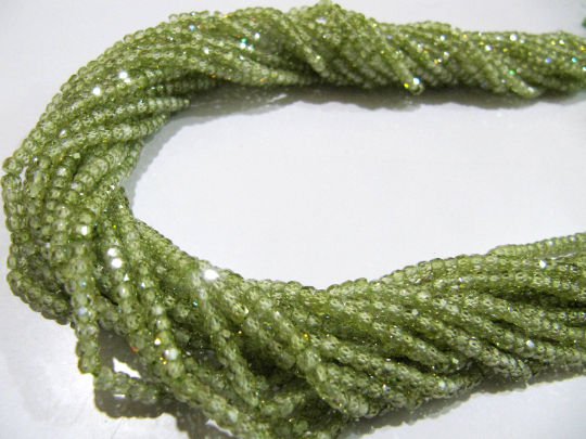 Natural Peridot color Cubic Zirconia Rondelle Faceted 3mm beads Strand 13'long