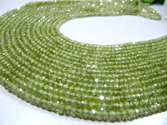 Natural Peridot color Cubic Zirconia Rondelle Faceted 3mm beads Strand 13'long