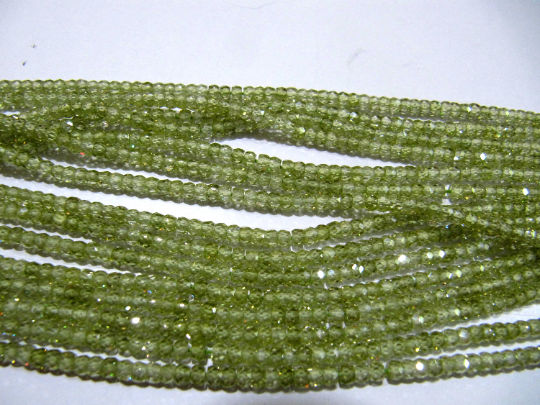 Natural Peridot color Cubic Zirconia Rondelle Faceted 3mm beads Strand 13'long