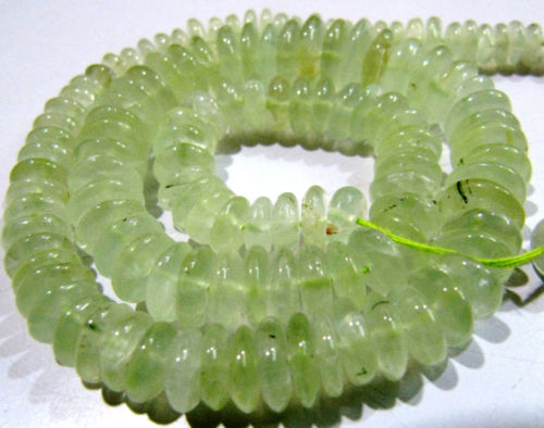 Natural Prehnite German Cut Plain Rondelle 6-10mm Graduated Beads 8 inch long