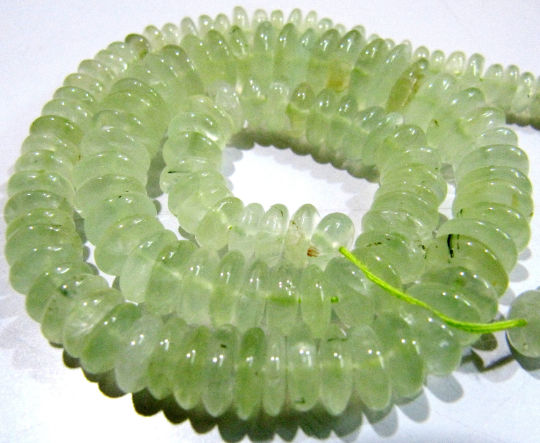 Natural Prehnite German Cut Plain Rondelle 6-10mm Graduated Beads 8 inch long