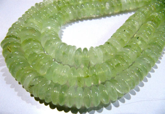 Natural Prehnite German Cut Plain Rondelle 6-10mm Graduated Beads 8 inch long