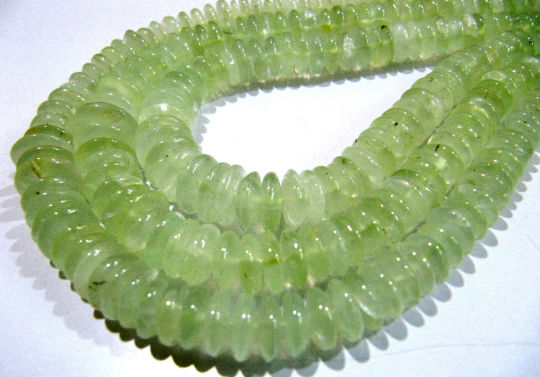 Natural Prehnite German Cut Plain Rondelle 6-10mm Graduated Beads 8 inch long