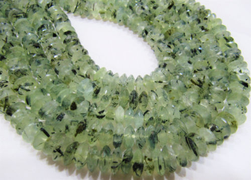 Natural Prehnite German Cut Rondelle Faceted 10mm Beads 8 inches long