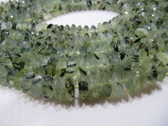 Natural Prehnite German Cut Rondelle Faceted 10mm Beads 8 inches long