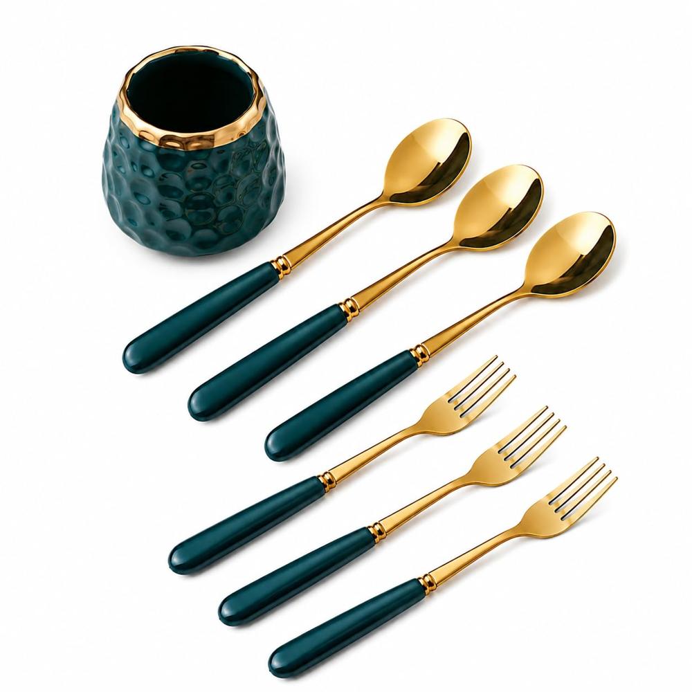On Da House Golden Spoon And Fork Set - Stainless Steel, Different Sizes Available, Modern Design, Polished Finish, Assorted Colors