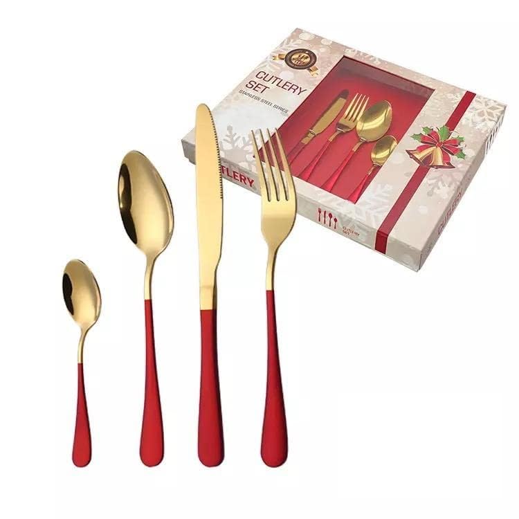 24-Piece Premium Stainless Steel Cutly Set - Elegant Gold & Black Luxury Spoon and Fork Gift Box Set