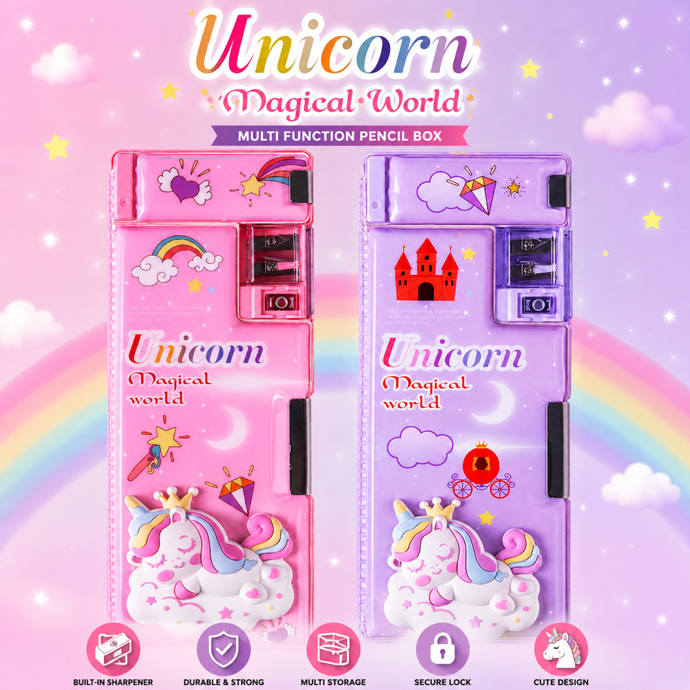 3D Unicorn Pencil Case - High-Quality Plastic , Built-In Sharpener & Various Sizes Available