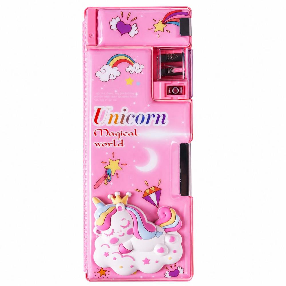 Unicorn Pencil Case With Sharpener - High-Quality Plastic Various Sizes Available | Adorable Unicorn Design Built-In Sharpener Modern Style