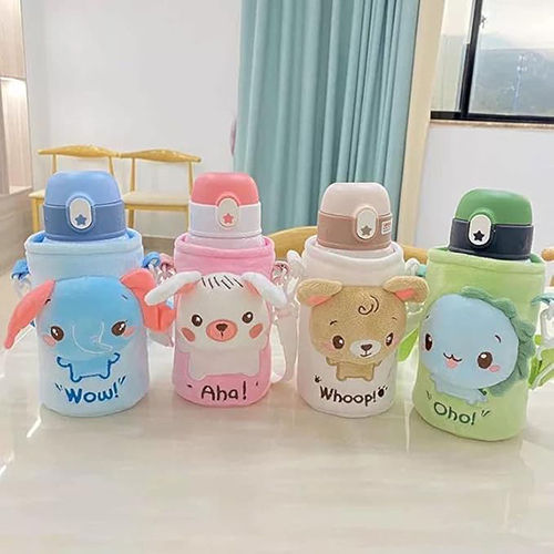 500 Ml Cute Bear Cartoon Plush Cloth Cover Water Bottle For Kids - Color: As Per Requirement