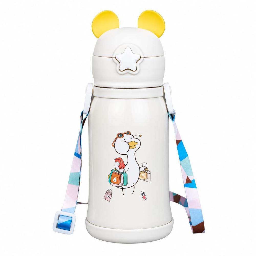 Cartoon Straw Water Bottle With Handle And Carry Strap - High-quality Plastic, Various Sizes Available, Color Customization , Cork Sealing Type, Engravable Surface, Convenient Carry Strap