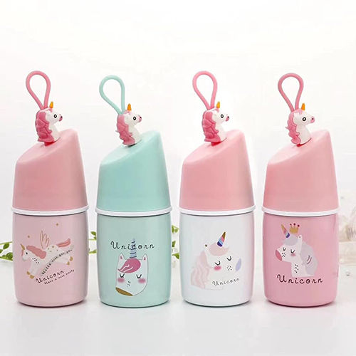 350 Ml 3D Unicorn Cap Bottle Flask - Color: As Per Requirement