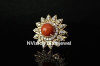 Natural Diamond Coral Gemstone Ring