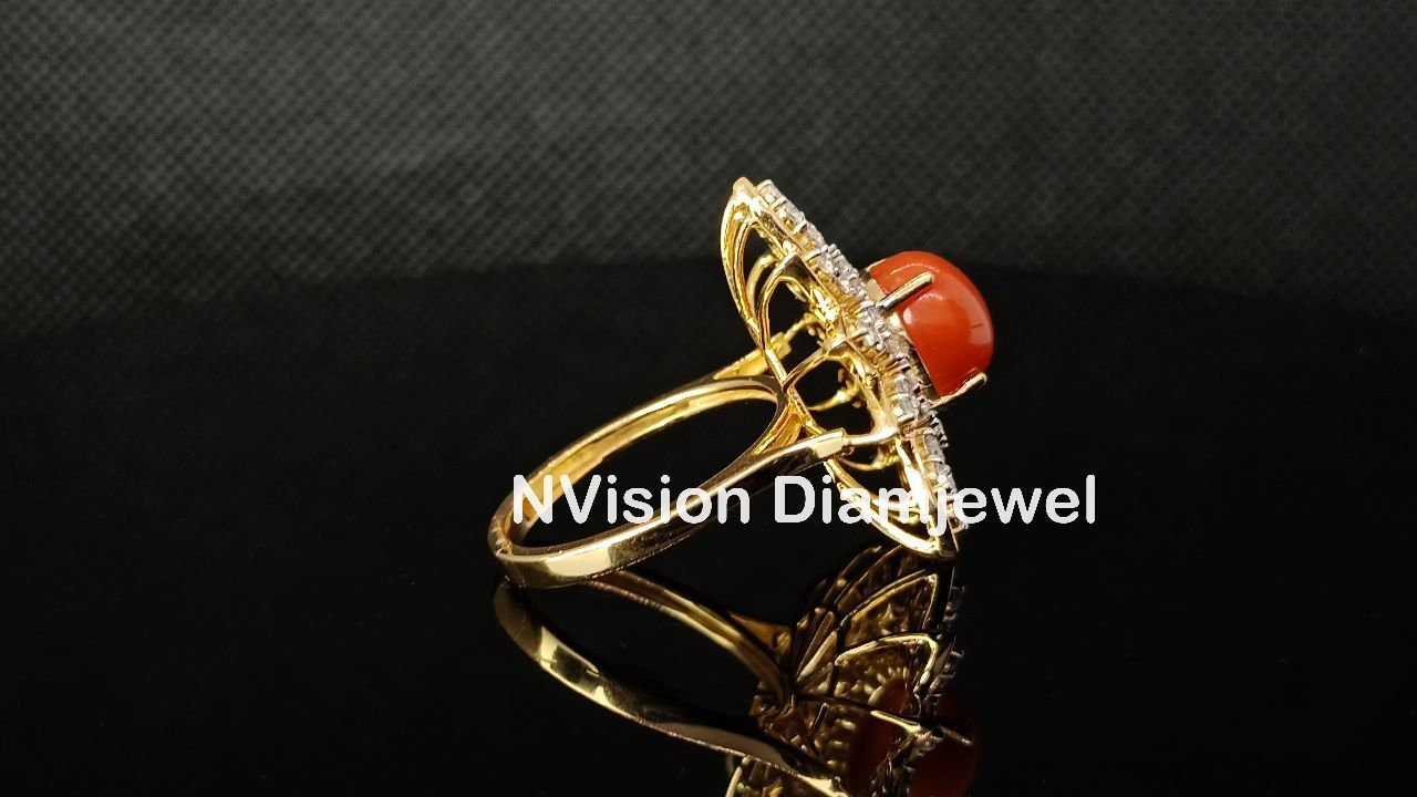 Natural Diamond Coral Gemstone Ring