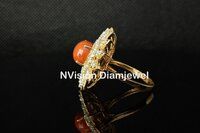 Natural Diamond Coral Gemstone Ring