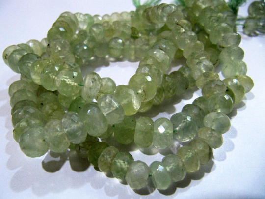 Natural Prehnite Rondelle Faceted 10mm Beads Strand 10 inches long