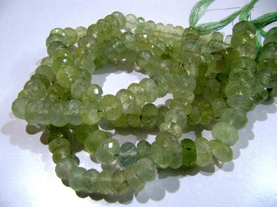 Natural Prehnite Rondelle Faceted 10mm Beads Strand 10 inches long