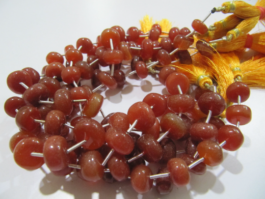 Natural Red Chalcedony Plain Rondelle Beads10 to 12mm Strand 9''long