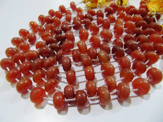 Natural Red Chalcedony Plain Rondelle Beads10 to 12mm Strand 9''long