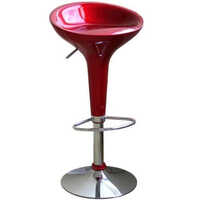 Bar Stool Chair - Plastic With Metal Frame, Rotatable Round Design, Coated Finish In Sleek Red