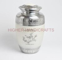 Adult Cremation Urn For Human Ashes - Color: White & Silver