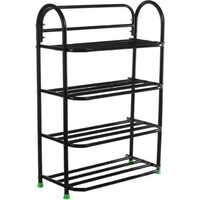 4 Shelves Metal Foldable Shoes Rack - Stainless Steel, Black, Rust-proof, Powder-coated Finish | Durable, Compact, Ideal For Domestic Use