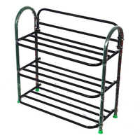 3 Shelves Metal Foldable Shoe Rack - Stainless Steel, Black Powder Coated Finish | Durable, Space-saving Design, Easily Folds For Storage