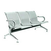 Three Seater Waiting Chair - Stainless Steel, Polished Finish, Rust-proof, Silver Color, Ideal For Commercial Use