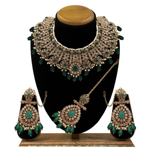 Blooming Beauty Reverse AD Mehandi Plated Choker Necklaces Set