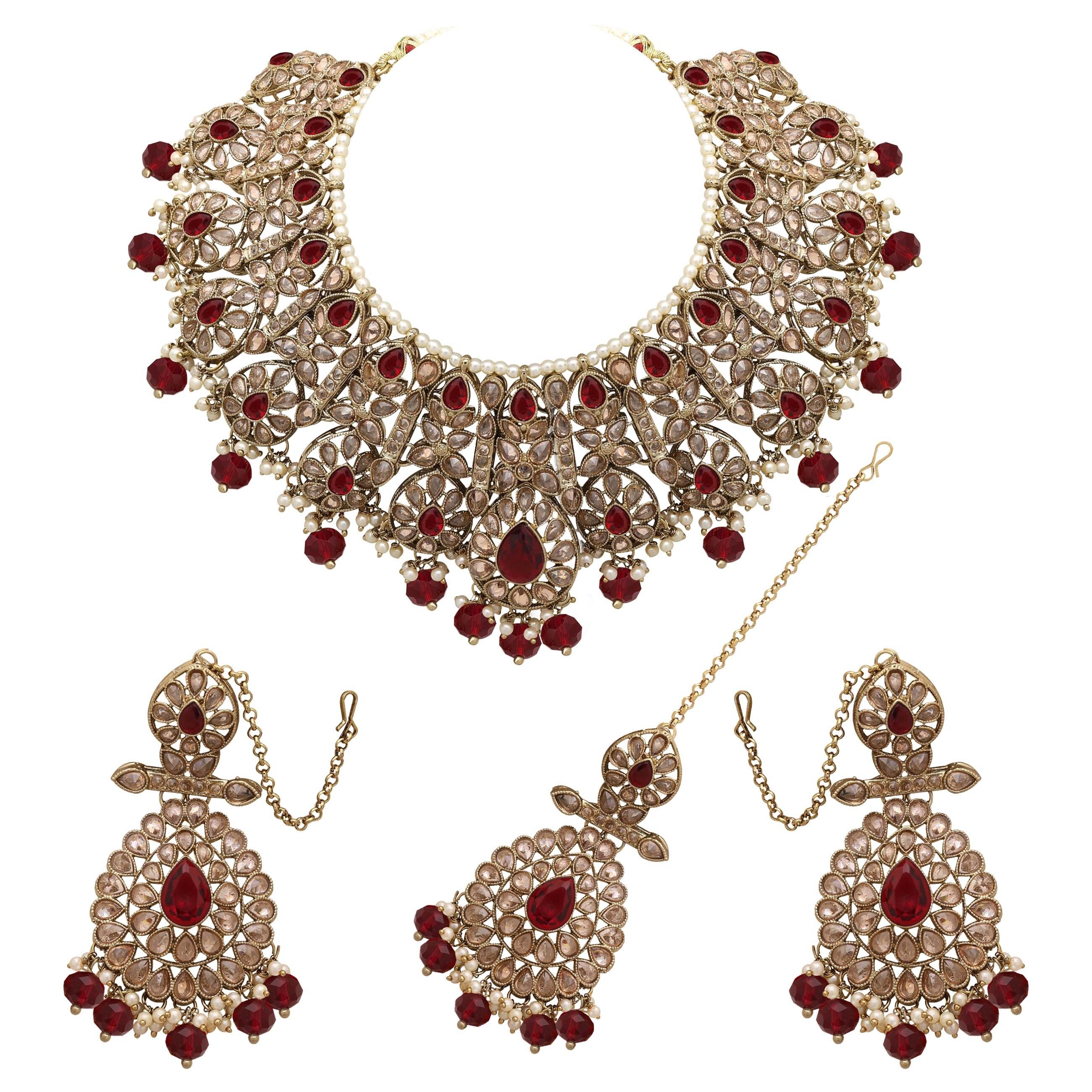 Blooming Beauty Mehandi Plated Reverse AD Choker Necklaces Set.