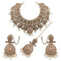 Blooming Beauty Reverse AD Mehandi Plated Choker Necklaces Set..