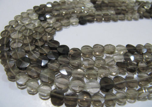 Natural Smoky Quartz Coin shape Faceted Shaded 5mm Beads Strand 13''long