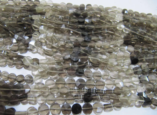 Natural Smoky Quartz Coin shape Faceted Shaded 5mm Beads Strand 13''long