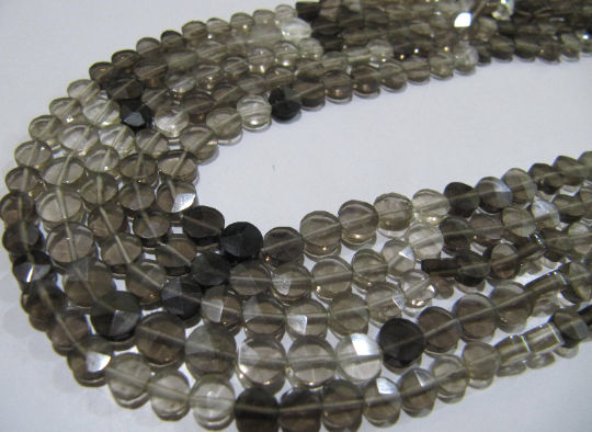 Natural Smoky Quartz Coin shape Faceted Shaded 5mm Beads Strand 13''long