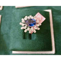 Ladies Blue Sapphire Lab Grown Diamond Ring - Diamond Clarity: I3